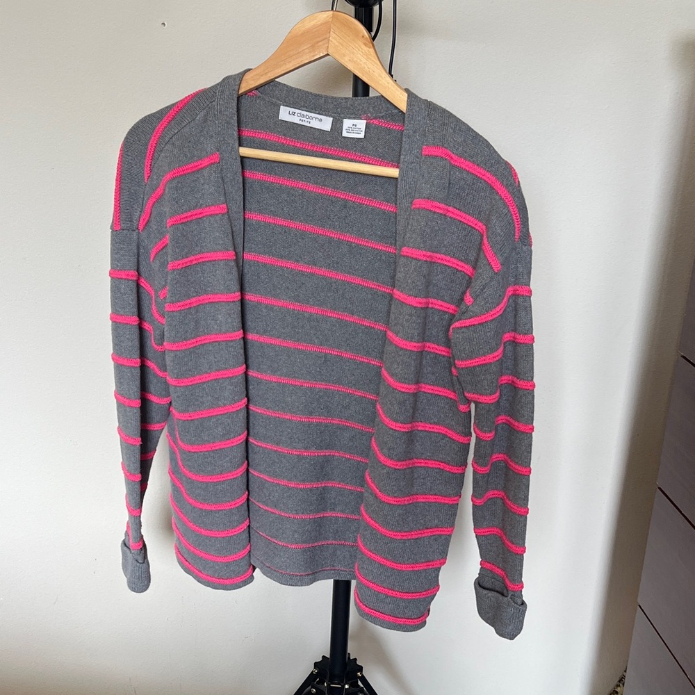 Liz Claiborne Gray and Pink Knit cardigan